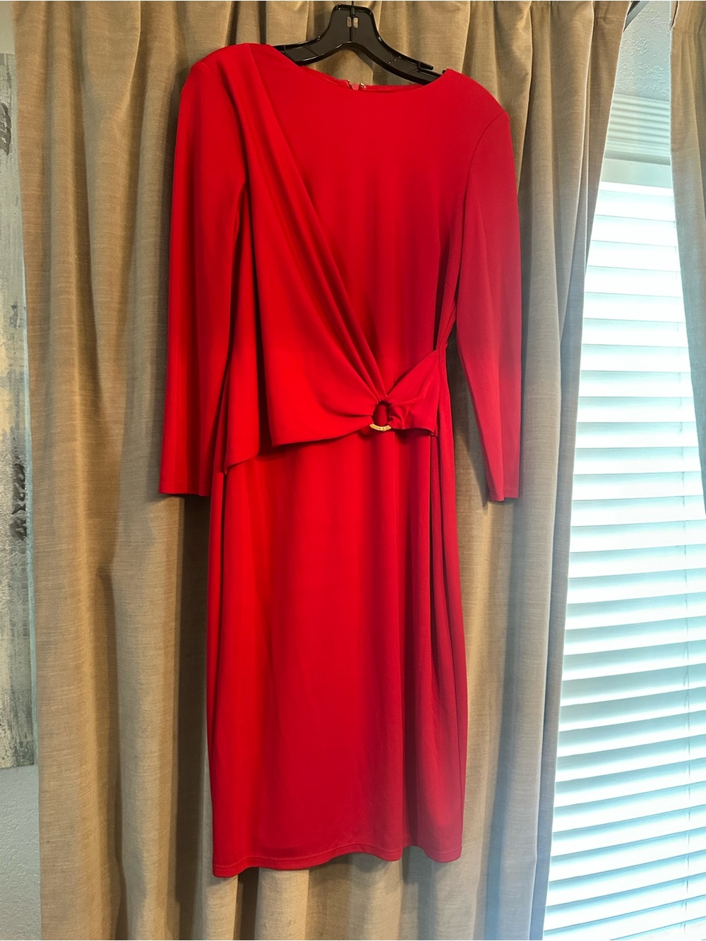 Lauren Ralph Lauren Red Long-Sleeve Twist-Front Sheath Dress